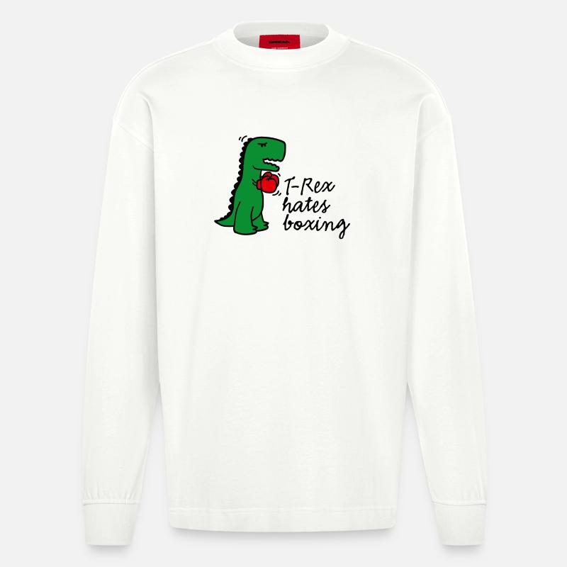 T-Rex hates boxing Boxen Boxhandschuhe - Heavyweight Oversized Organic Langarmshirt Made in EU - OFF WHITE