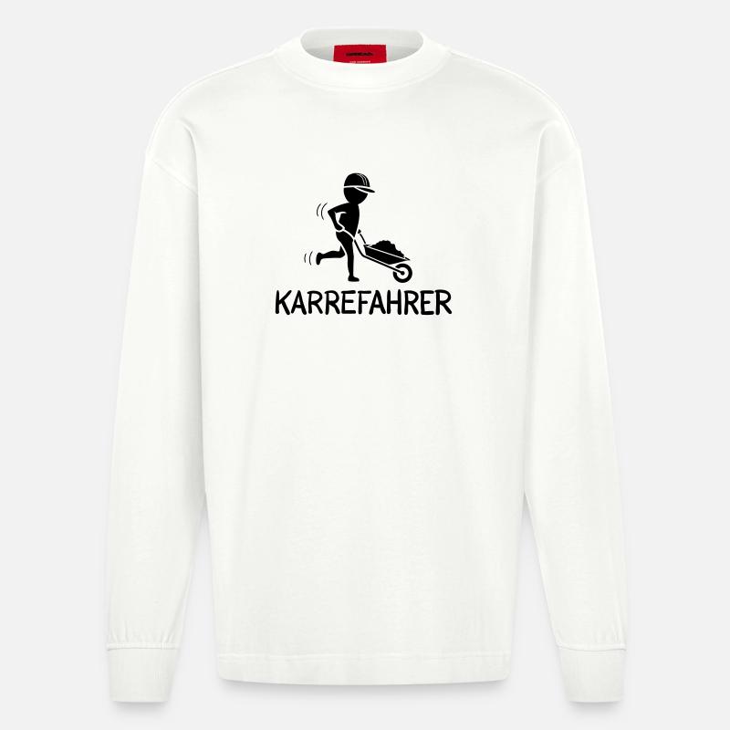 Bauarbeiter mit Schubkarre – KARREFAHRER - Heavyweight Oversized Organic Langarmshirt Made in EU - OFF WHITE