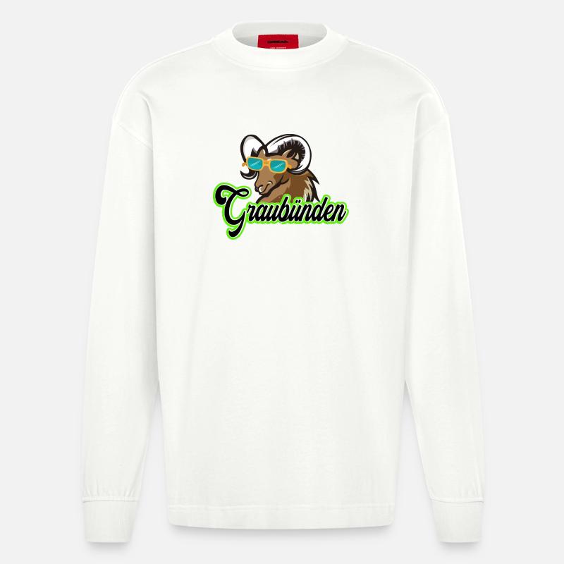 Graubünden Steinbock mit Sonnenbrille - Heavyweight Oversized Organic Langarmshirt Made in EU - OFF WHITE