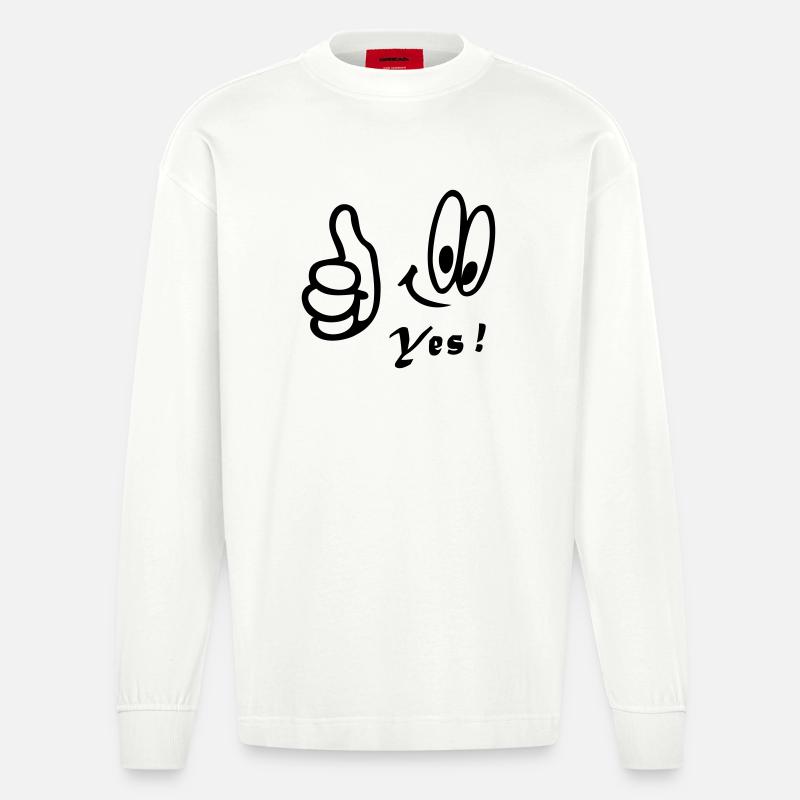 Number One , Yes, Comic - Heavyweight Oversized Organic Langarmshirt Made in EU - OFF WHITE