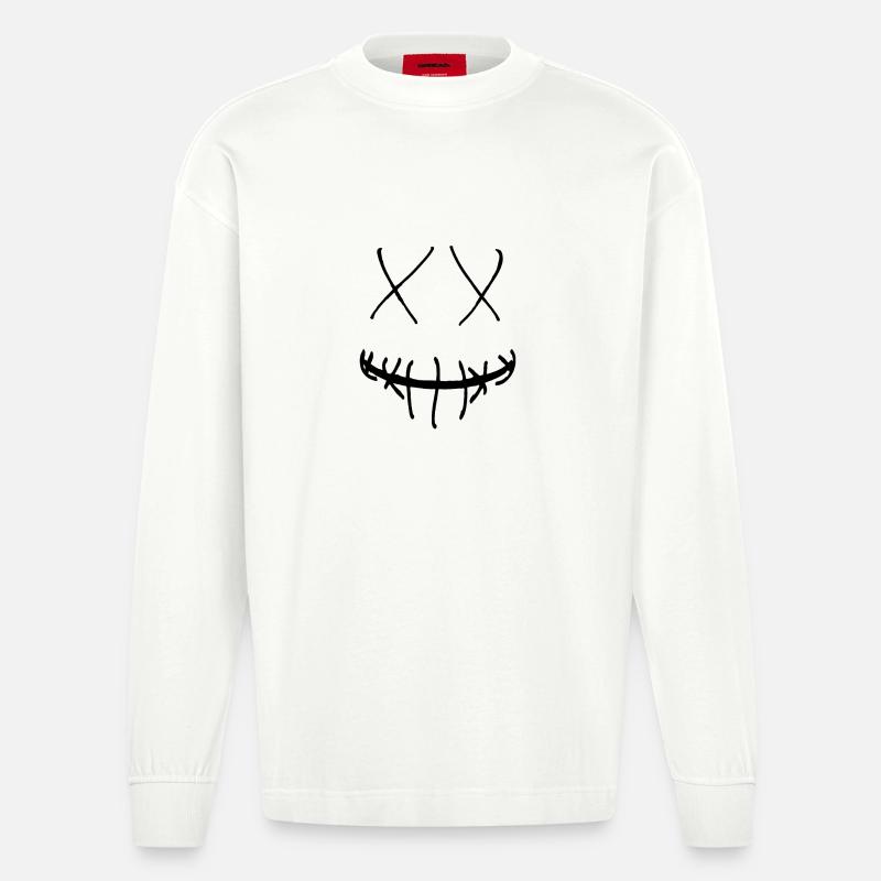 Fröhliches Gesicht Design - Geschenk Geschenkidee - Heavyweight Oversized Organic Langarmshirt Made in EU - OFF WHITE