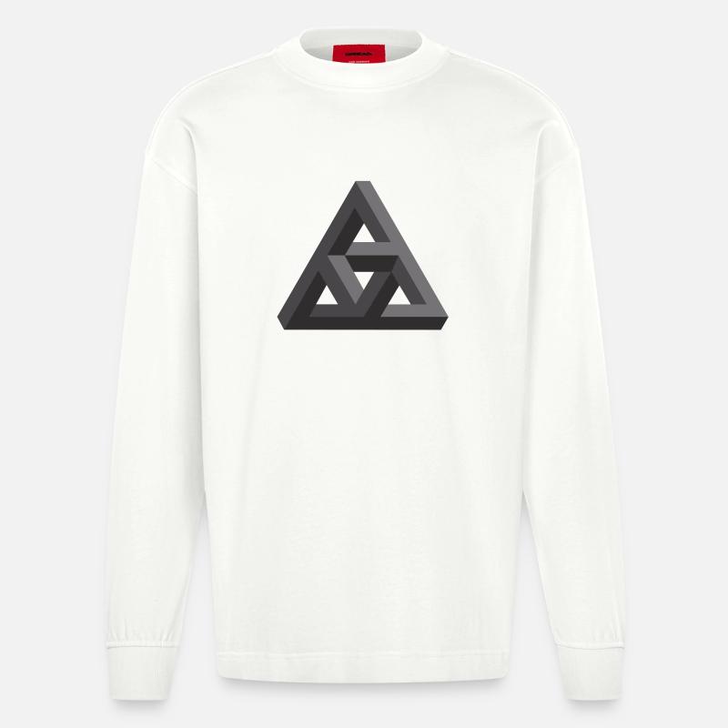 Abstract Geometry Pattern in Gray - Heavyweight Oversized Organic Longsleeve Shirt Made in EU - OFF WHITE