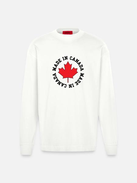 Made in Canada – Maple Leaf Statement - Heavyweight Oversized Organic Longsleeve Shirt Made in EU - OFF WHITE