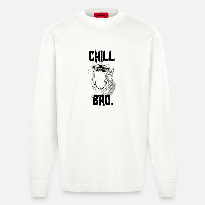 Chill Bro Proboscis Monkey Gift - Manches longues bio épais oversize fabriqué en UE - OFF WHITE