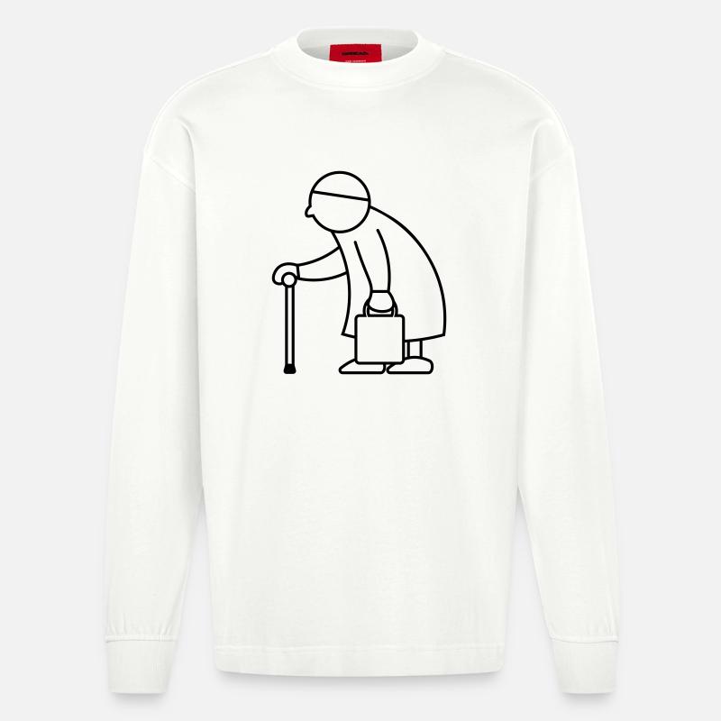 Alte Dame mit Einkaufstasche - Heavyweight Oversized Organic Langarmshirt Made in EU - OFF WHITE