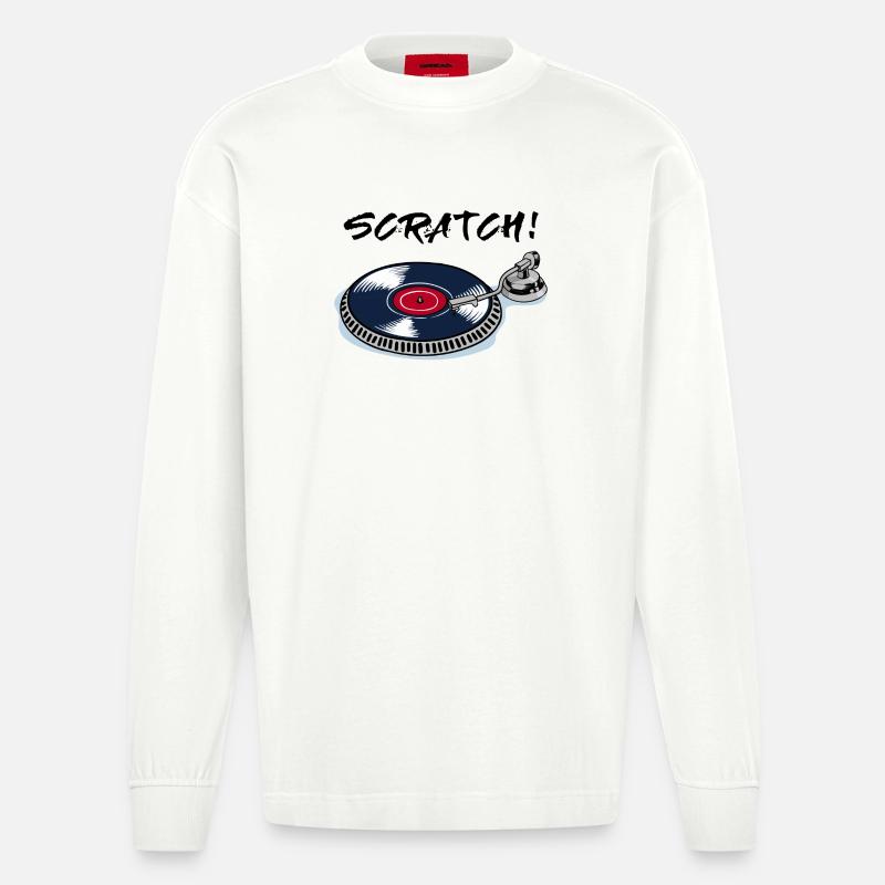 Scratch turntable record player beatbox vinyl - Heavyweight Oversized Organic Longsleeve Shirt Made in EU - OFF WHITE