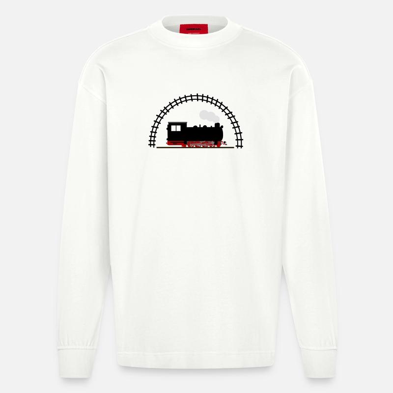 Dampflok Schiene Eisenbahn - Heavyweight Oversized Organic Langarmshirt Made in EU - OFF WHITE