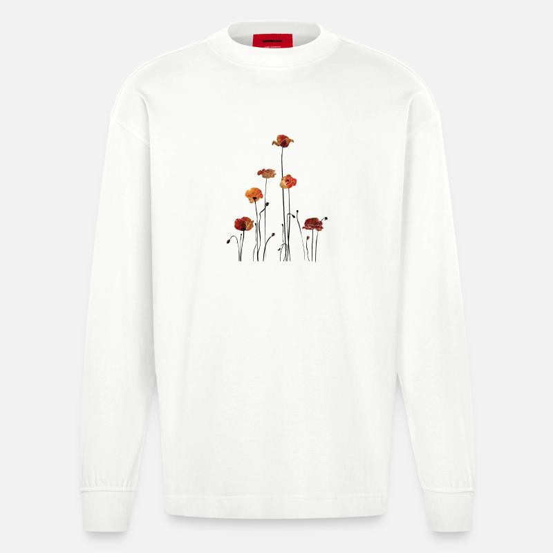 Mohnblumen Silhouette Design - Heavyweight Oversized Organic Langarmshirt Made in EU - OFF WHITE