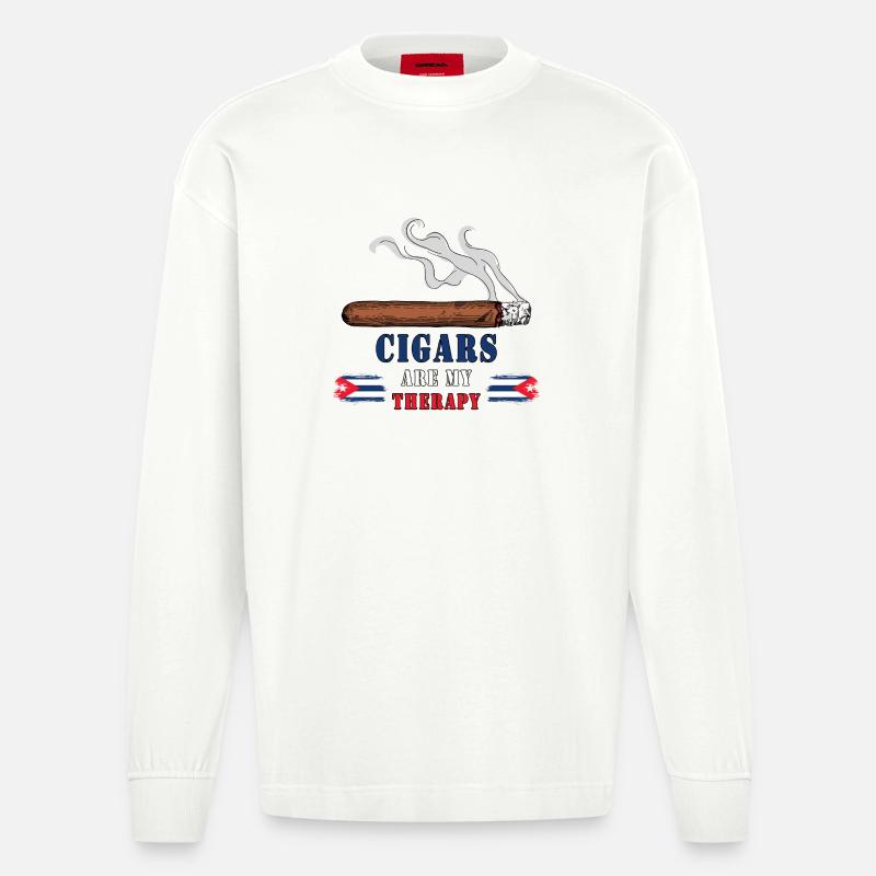Zigarren Kuba Design / Geschenkidee - Heavyweight Oversized Organic Langarmshirt Made in EU - OFF WHITE
