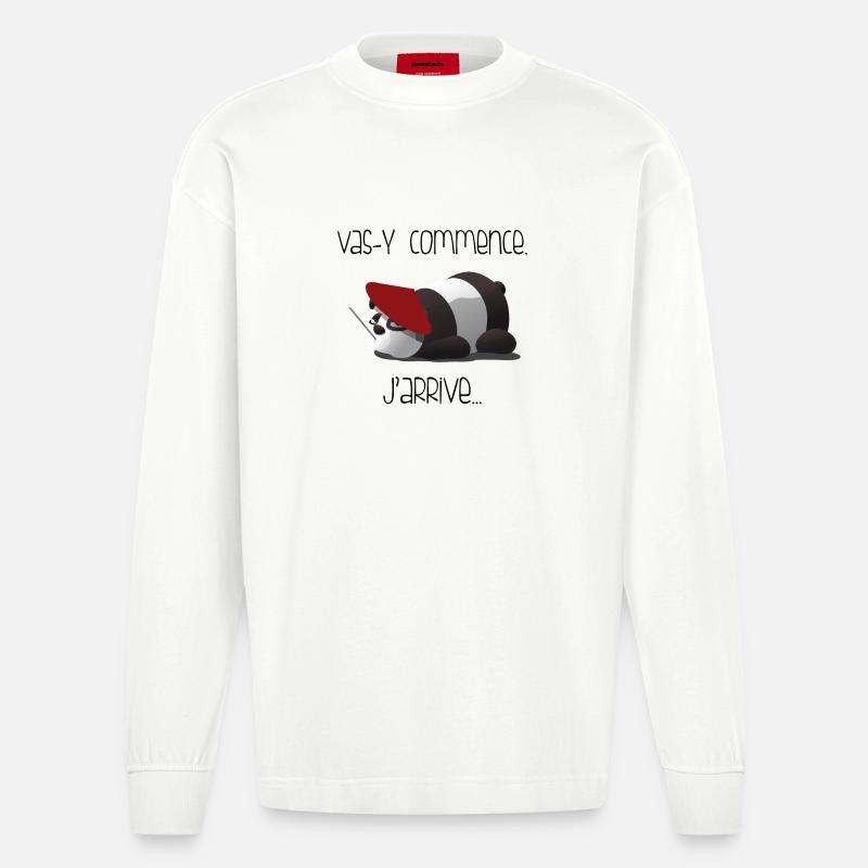 Panda mit Red Meret Pantomime - Heavyweight Oversized Organic Langarmshirt Made in EU - OFF WHITE