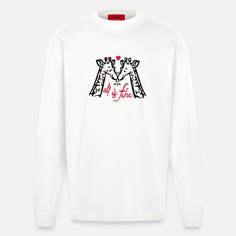 Giraffen Liebe - Heavyweight Oversized Organic Langarmshirt Made in EU - OFF WHITE