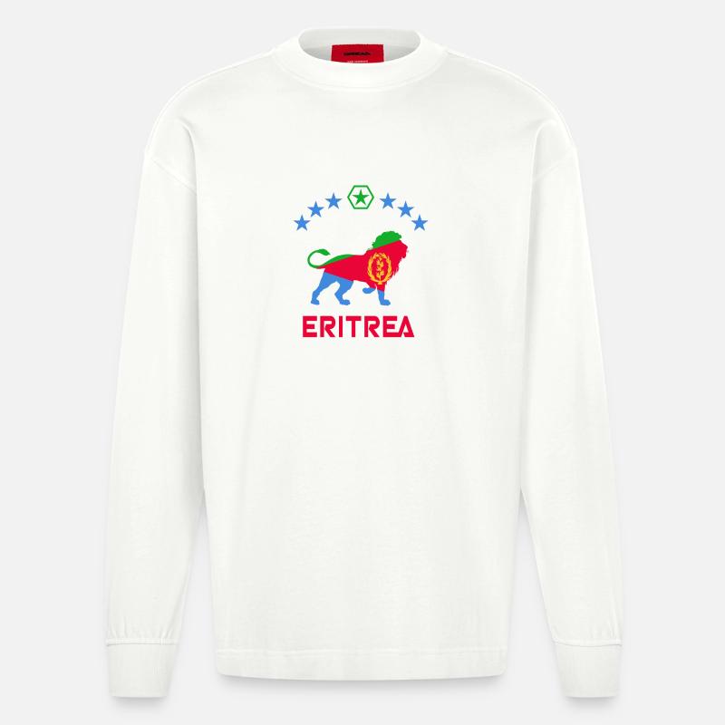 Conception de lion d'Érythrée - Manches longues bio épais oversize fabriqué en UE - OFF WHITE
