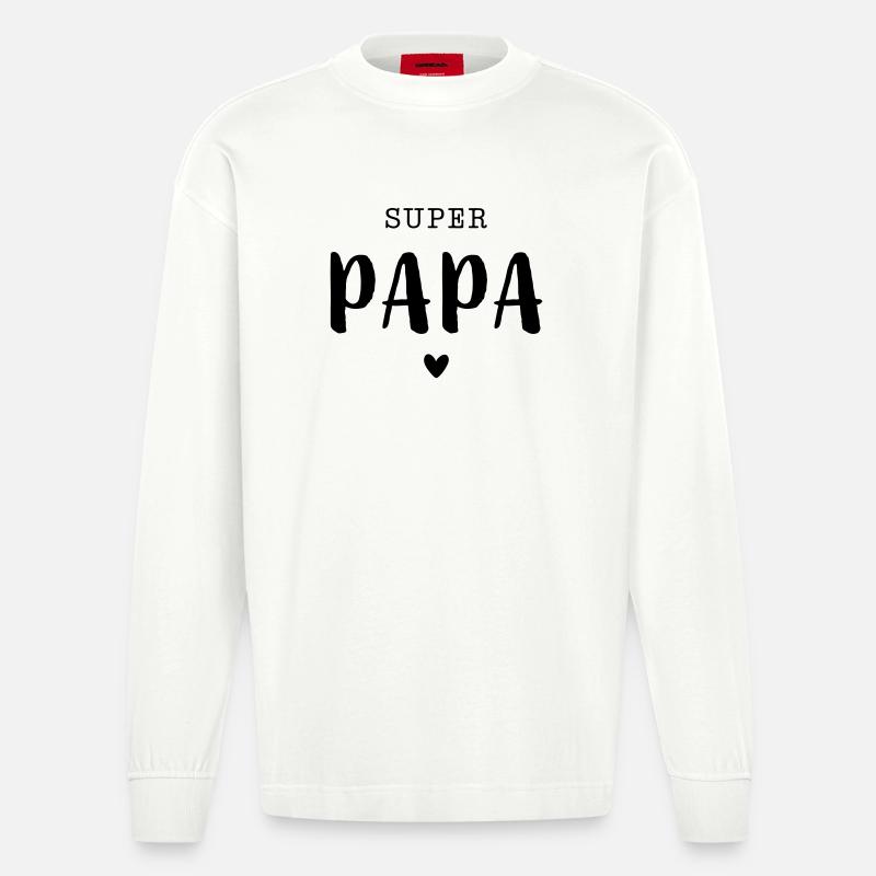 Super Papa mit Herz - Heavyweight Oversized Organic Langarmshirt Made in EU - OFF WHITE