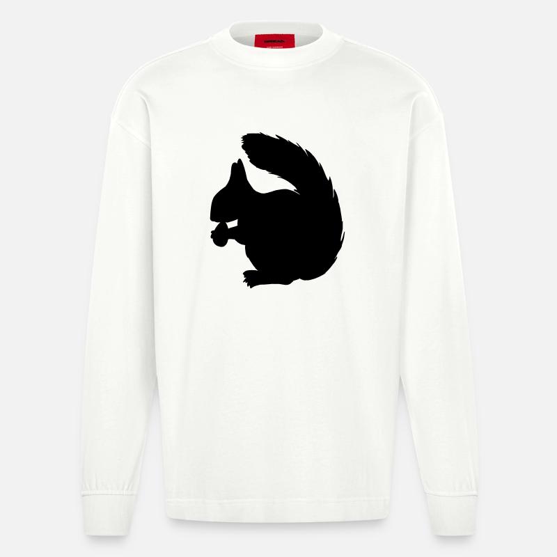 Eichhörnchen mit Nussschattenfigur - Heavyweight Oversized Organic Langarmshirt Made in EU - OFF WHITE