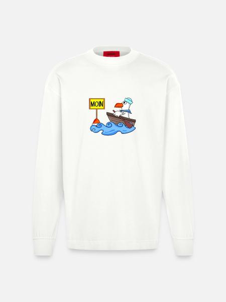 Moin Seemann Möwe Seemöwe Boot - Heavyweight Oversized Organic Langarmshirt Made in EU - OFF WHITE