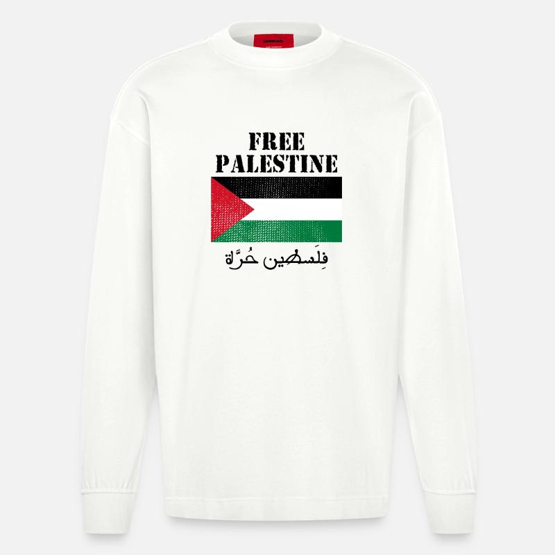 Drapeau de Palestine libre - Manches longues bio épais oversize fabriqué en UE - OFF WHITE