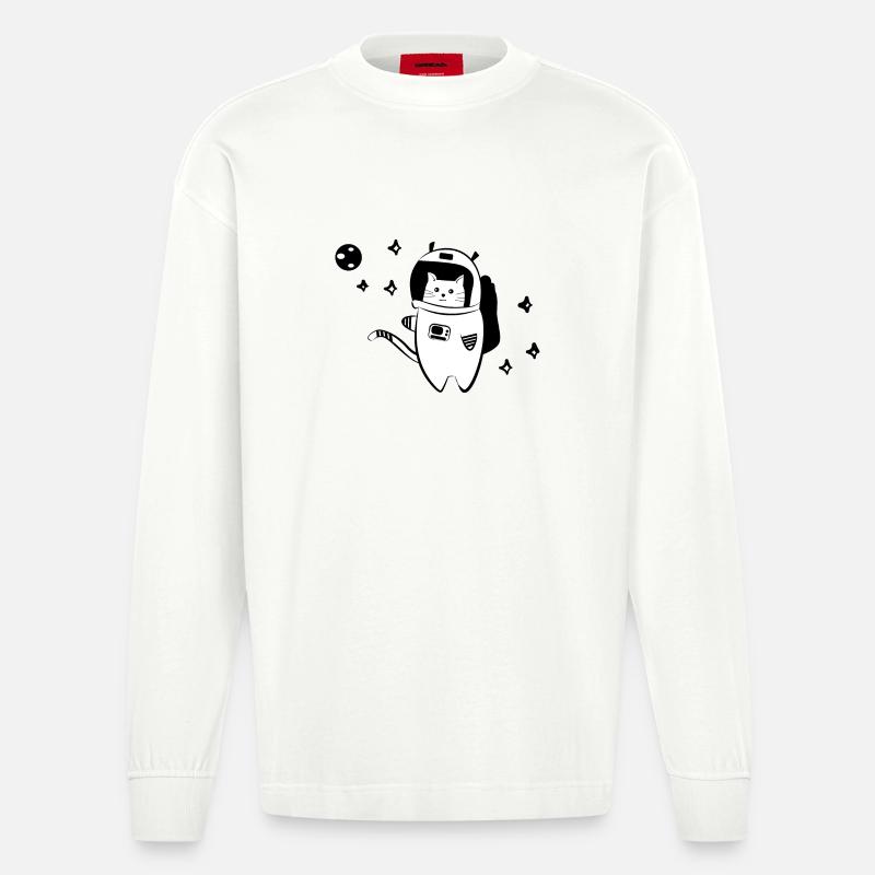 Chat cool dans l'espace - Manches longues bio épais oversize fabriqué en UE - OFF WHITE