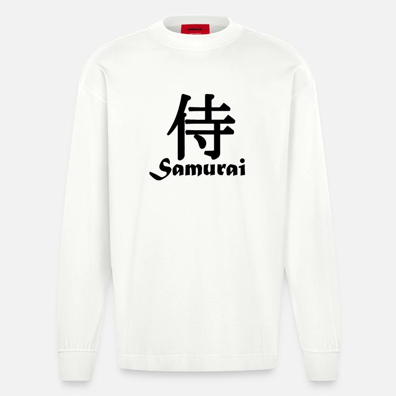 Samurai mit Text - Heavyweight Oversized Organic Langarmshirt Made in EU - OFF WHITE