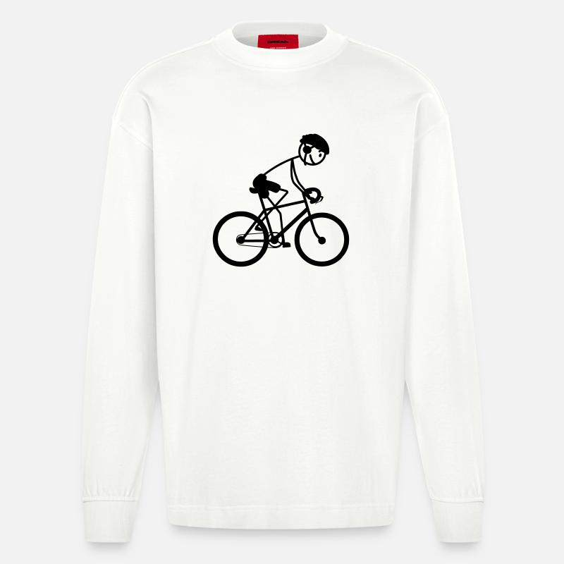 Jung oder Mann auf dem Fahrrad - Heavyweight Oversized Organic Langarmshirt Made in EU - OFF WHITE