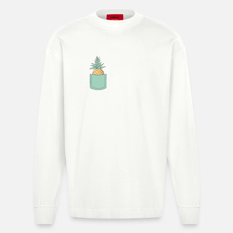 pocket pineapple - Heavyweight Oversized Organic Langarmshirt Made in EU - OFF WHITE