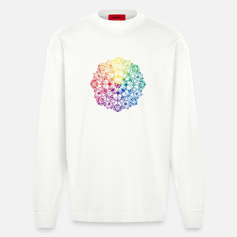 Mandala de fleurs - Manches longues bio épais oversize fabriqué en UE - OFF WHITE