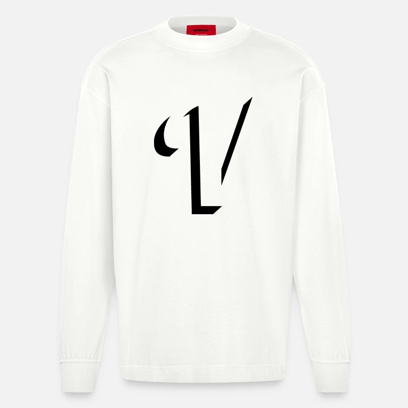 Letter V, Name, der Buchstabe V - Heavyweight Oversized Organic Langarmshirt Made in EU - OFF WHITE
