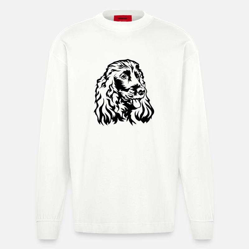 Tête de Cocker Spaniel - Manches longues bio épais oversize fabriqué en UE - OFF WHITE