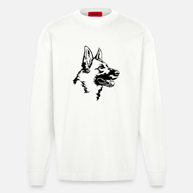 Deutscher Schäferhund Kopf - Heavyweight Oversized Organic Langarmshirt Made in EU - OFF WHITE