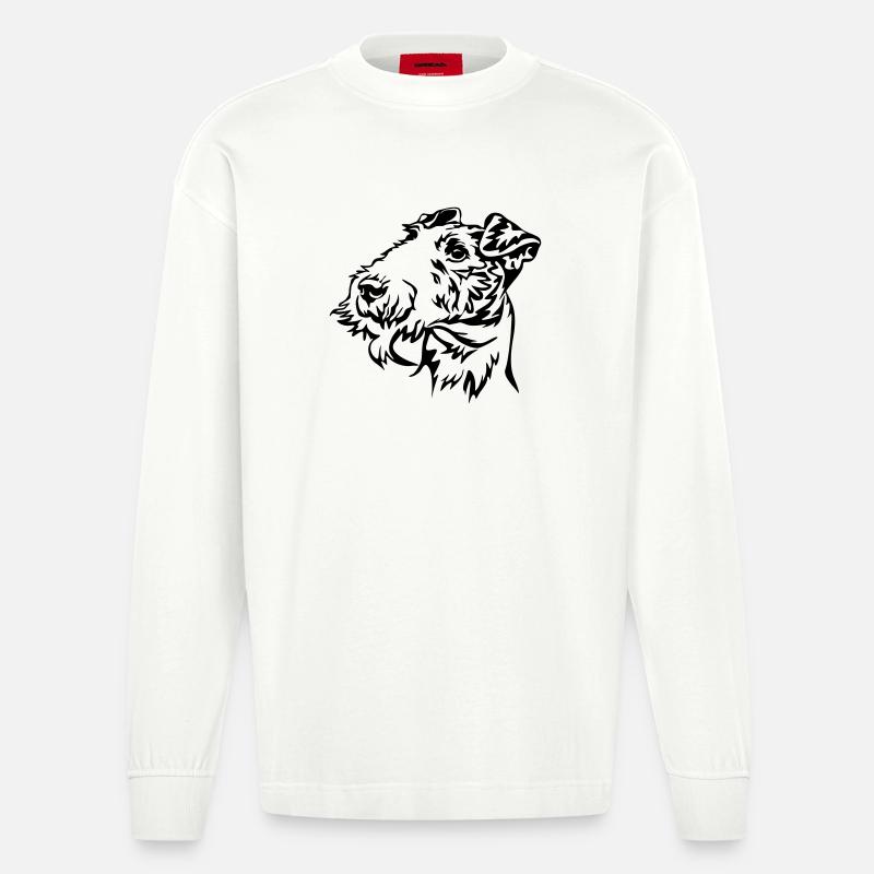 Foxterrier Kopf - Heavyweight Oversized Organic Langarmshirt Made in EU - OFF WHITE