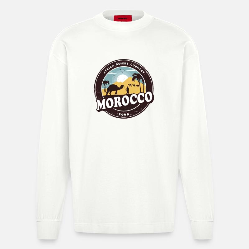 Marokko Kamel Wüsten Design / Geschenkidee - Heavyweight Oversized Organic Langarmshirt Made in EU - OFF WHITE