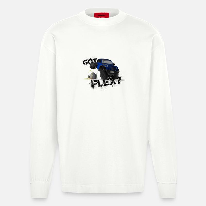 GOT FLEX? - OFFROADER Crawler - Blau - Heavyweight Oversized Organic Langarmshirt Made in EU - OFF WHITE