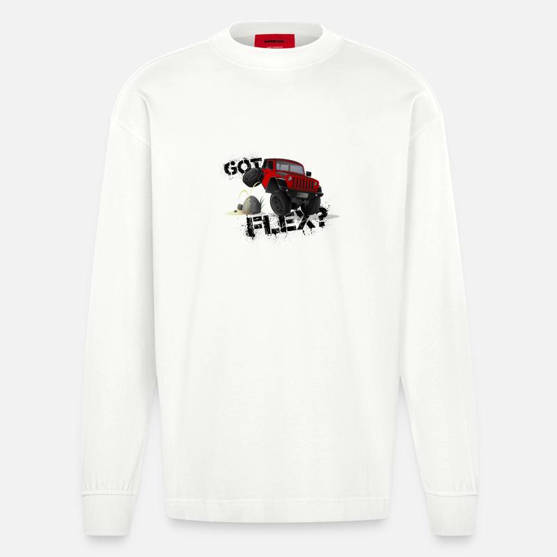 GOT FLEX? - OFFROADER Crawler - Rot - Heavyweight Oversized Organic Langarmshirt Made in EU - OFF WHITE