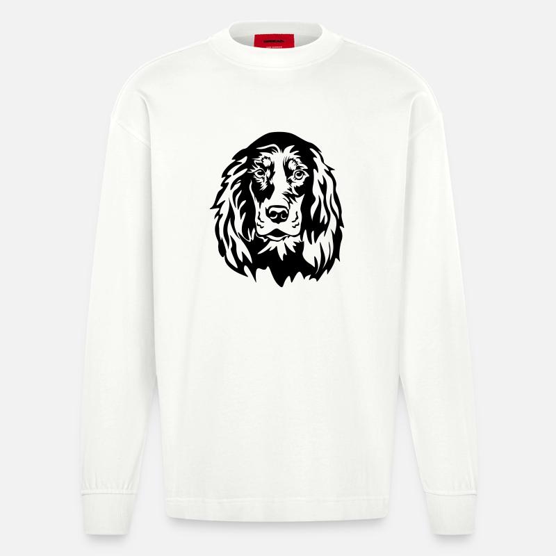 Gordon Setter Kopf - Heavyweight Oversized Organic Langarmshirt Made in EU - OFF WHITE