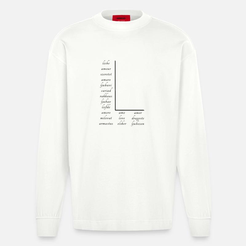 Love on many different languages - Heavyweight Oversized Organic Longsleeve Shirt Made in EU - OFF WHITE