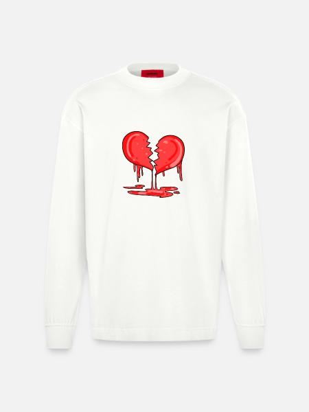 Broken heart - Heavyweight Oversized Organic Longsleeve Shirt Made in EU - OFF WHITE