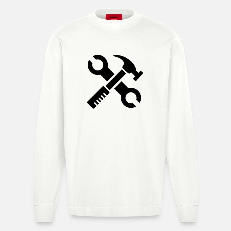 werkzeug tools symbol geschenk tischler Handwerker - Heavyweight Oversized Organic Langarmshirt Made in EU - OFF WHITE