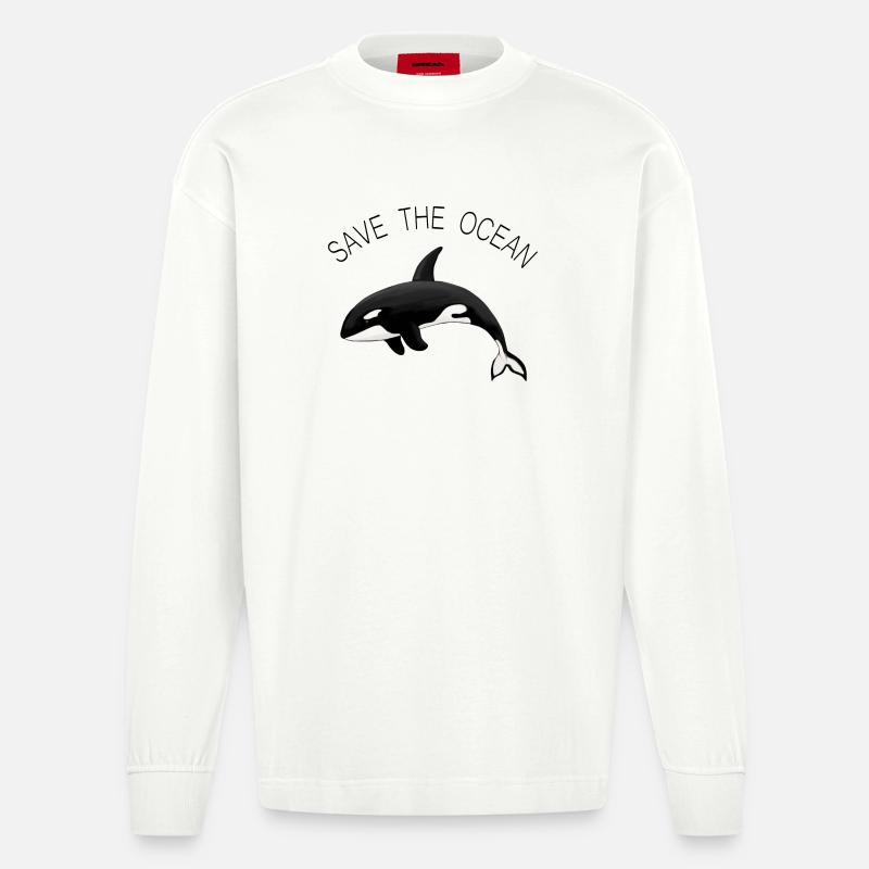 Save the Ocean Orca Killerwal - Heavyweight Oversized Organic Langarmshirt Made in EU - OFF WHITE