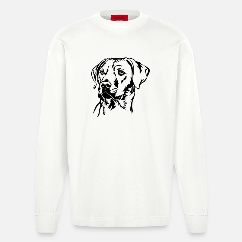 Rhodesian Ridgeback Kopf - Heavyweight Oversized Organic Langarmshirt Made in EU - OFF WHITE