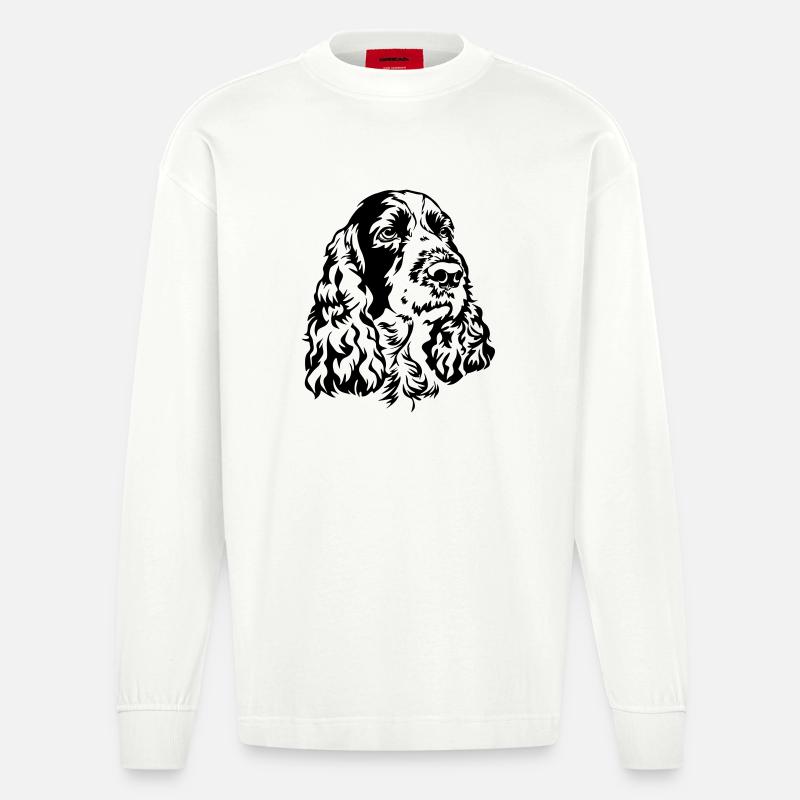 Englischer Springer Spaniel Kopf - Heavyweight Oversized Organic Langarmshirt Made in EU - OFF WHITE