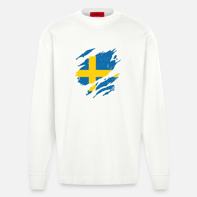 Éventail drapeau Suède Éventail Sverige - Manches longues bio épais oversize fabriqué en UE - OFF WHITE