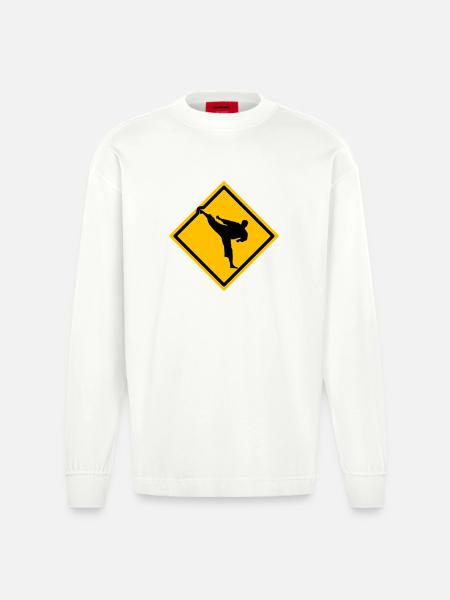 Karate Warnschild Yokogeri - Heavyweight Oversized Organic Langarmshirt Made in EU - OFF WHITE