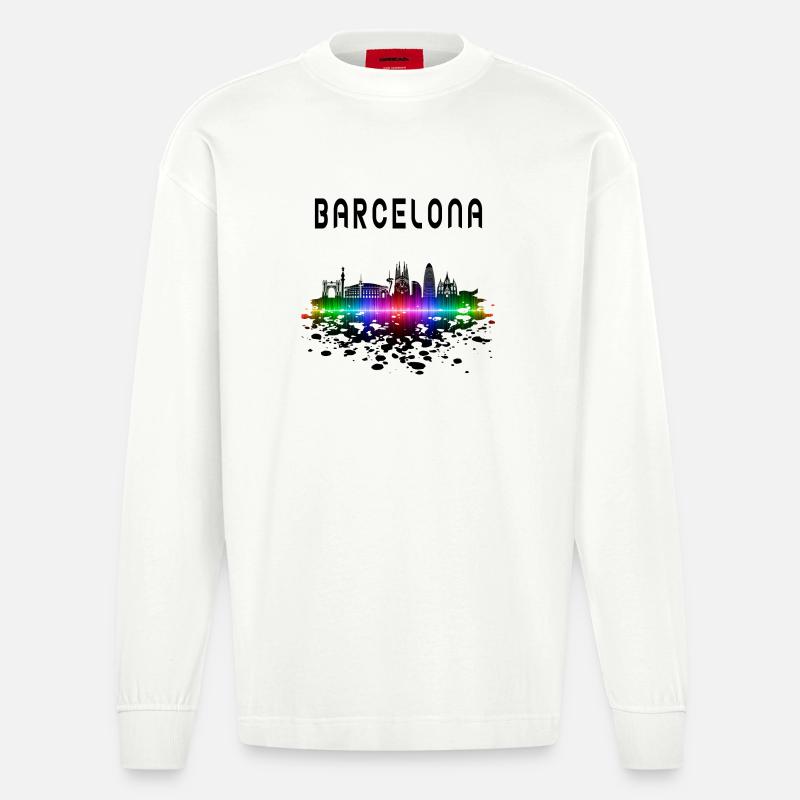 Barcelona Skyline Splash Design / Geschenk - Heavyweight Oversized Organic Langarmshirt Made in EU - OFF WHITE