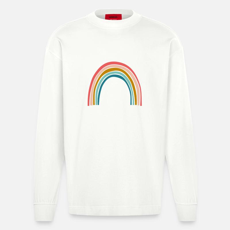 Pastell Regenbogenbogen - Heavyweight Oversized Organic Langarmshirt Made in EU - OFF WHITE