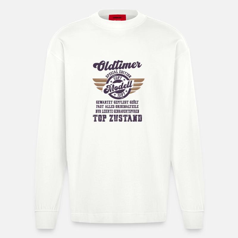 Oldtimer Modell Retro Flügel Geschenk - Heavyweight Oversized Organic Langarmshirt Made in EU - OFF WHITE