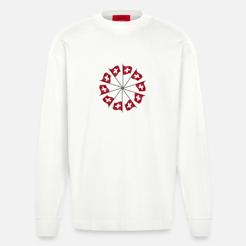 Schweizerfahnen | Swiss flags - Heavyweight Oversized Organic Langarmshirt Made in EU - OFF WHITE