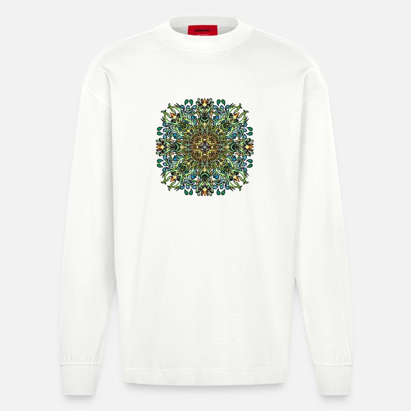 Mandala | Bunt | Leben | Geschenkidee - Heavyweight Oversized Organic Langarmshirt Made in EU - OFF WHITE