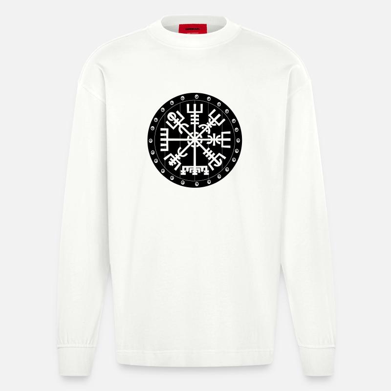 Compas Vegvisir Viking en bouclier Vikng - Manches longues bio épais oversize fabriqué en UE - OFF WHITE