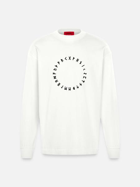 Runenalphabet im Kreis Symbole - Heavyweight Oversized Organic Langarmshirt Made in EU - OFF WHITE