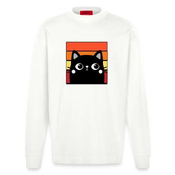 Cat and colorful background - Heavyweight Oversized Organic Longsleeve Shirt Made in EU - OFF WHITE - Front