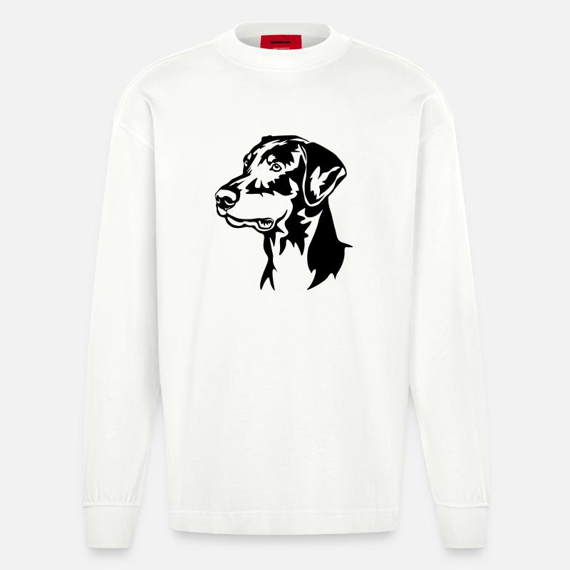 Dobermann Kopf - Heavyweight Oversized Organic Langarmshirt Made in EU - OFF WHITE